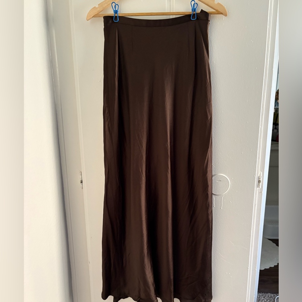 Ann Taylor Slip Skirt Women’s Brown Espresso Satin Maxi